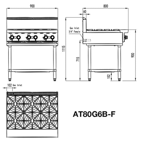 Cookrite 6 Burner Cook Top and Stand AT80G6B-F